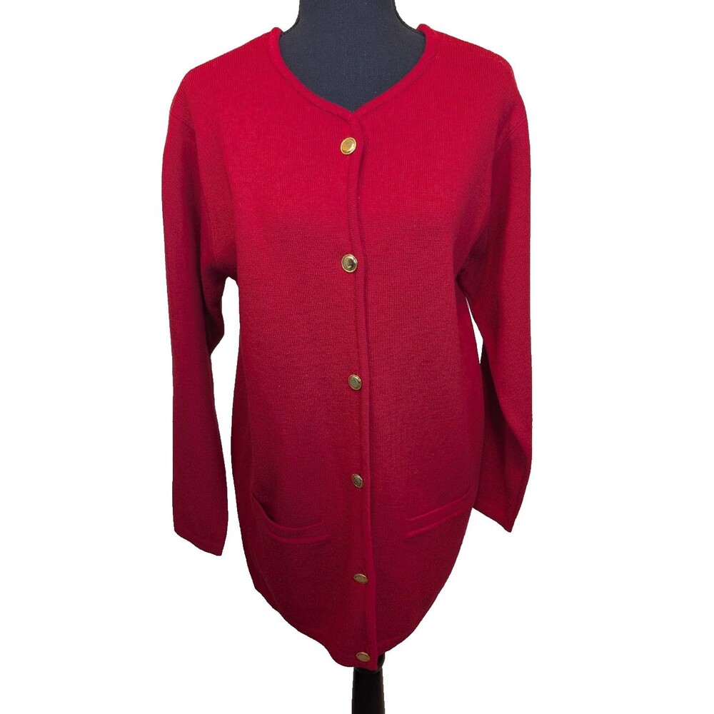 Talbots Vintage Cardigan Sweater Red Knit Merino Wool Holiday Old Money Small